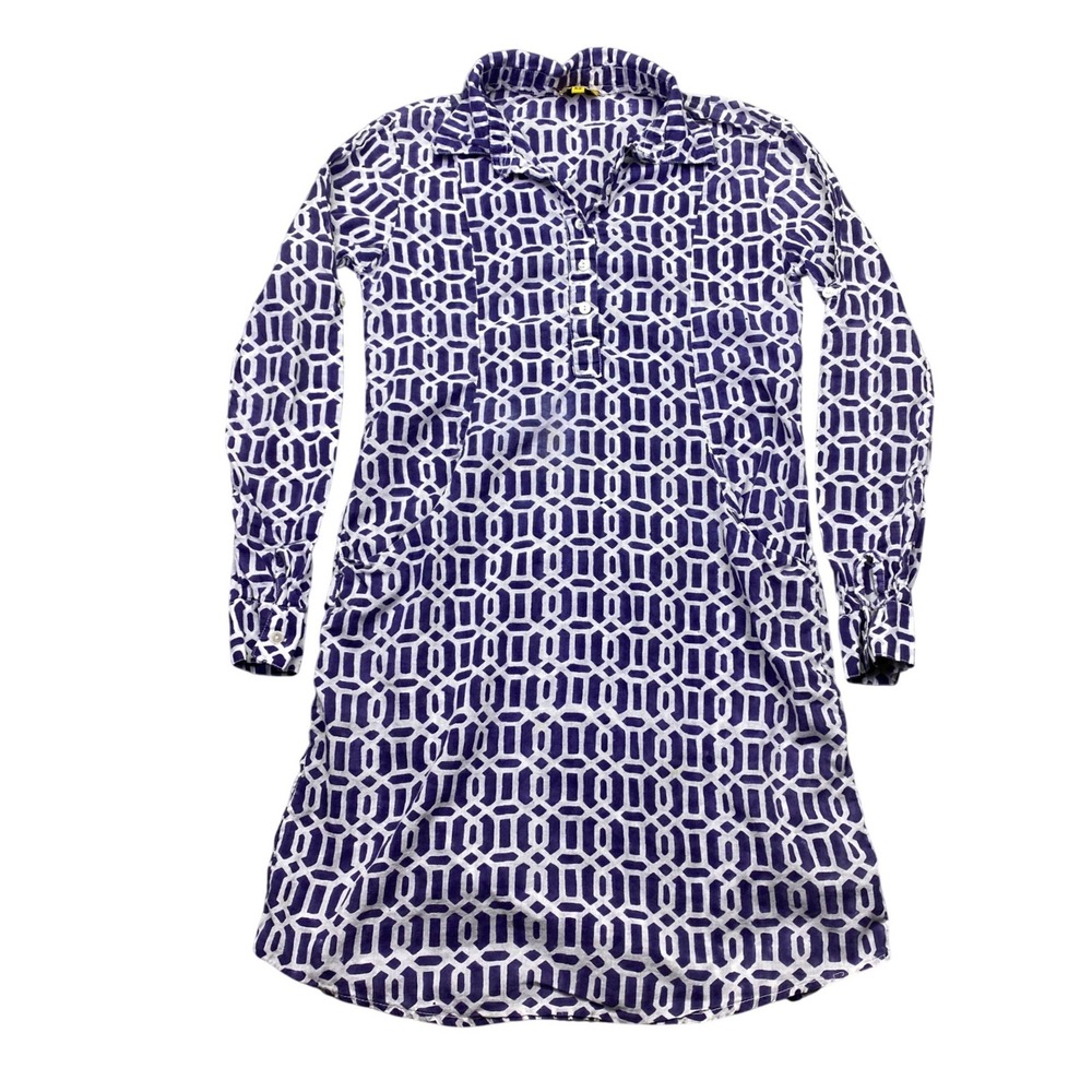 Roberta Roller Rabbit Purple Geometric Block Print Cotton Tunic Dress XS